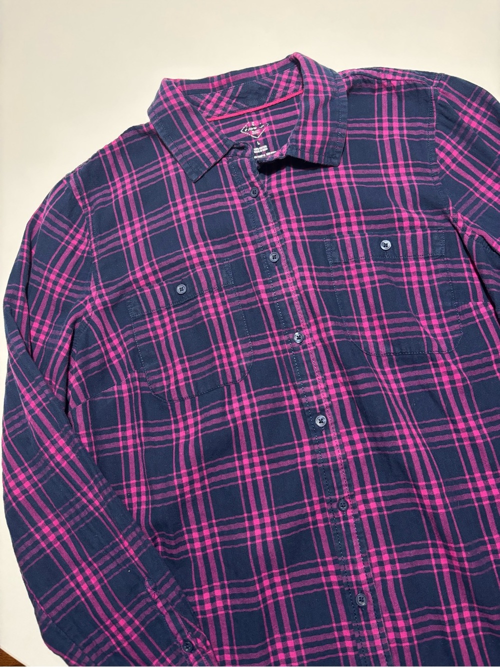 St. John’s Bay Pink & Navy Blue Cotton Fall Flannel